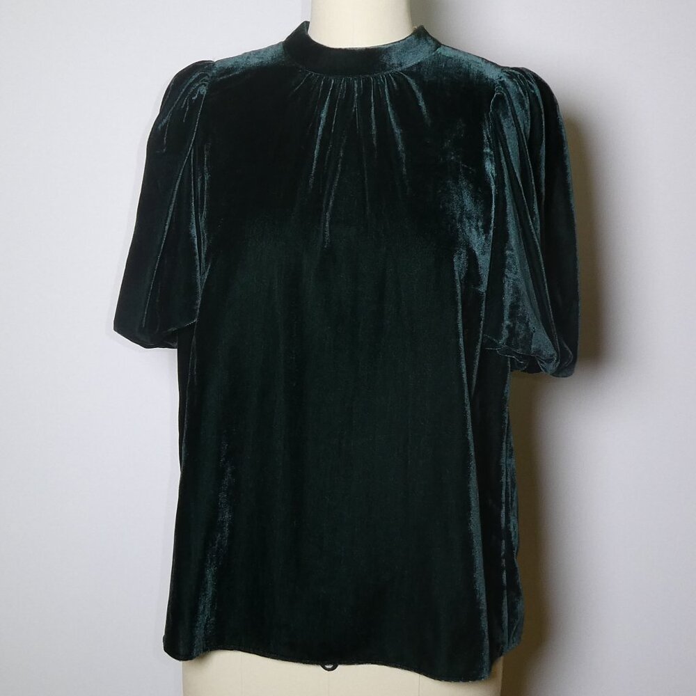 Boden Emerald Velvet Puff Sleeve Blouse